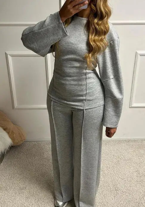 Women's Clothing 2025 Autumn Winter Casual Fashion T-Shirt Long Pants Two-Piece Set Minimally Casual Retro Slim Fit Pants Set