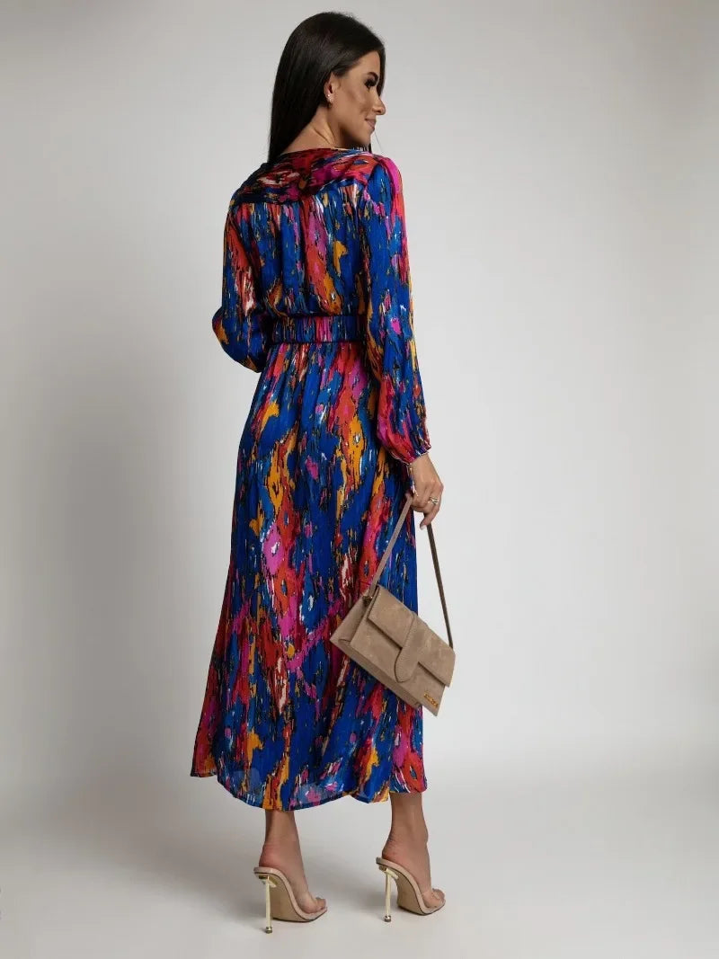 Women's Clothing New Sexy Fashion Casual Commuting Beach Vacation Style Versatile Street Style V-neck Print with Belt Dress