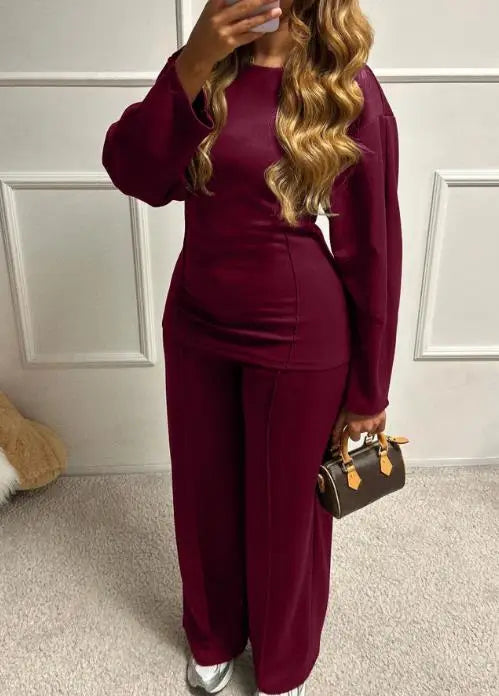 Women's Clothing 2025 Autumn Winter Casual Fashion T-Shirt Long Pants Two-Piece Set Minimally Casual Retro Slim Fit Pants Set