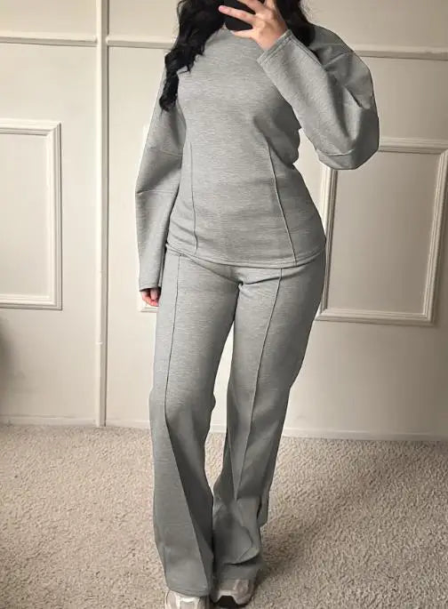 Women's Clothing 2025 Autumn Winter Casual Fashion T-Shirt Long Pants Two-Piece Set Minimally Casual Retro Slim Fit Pants Set