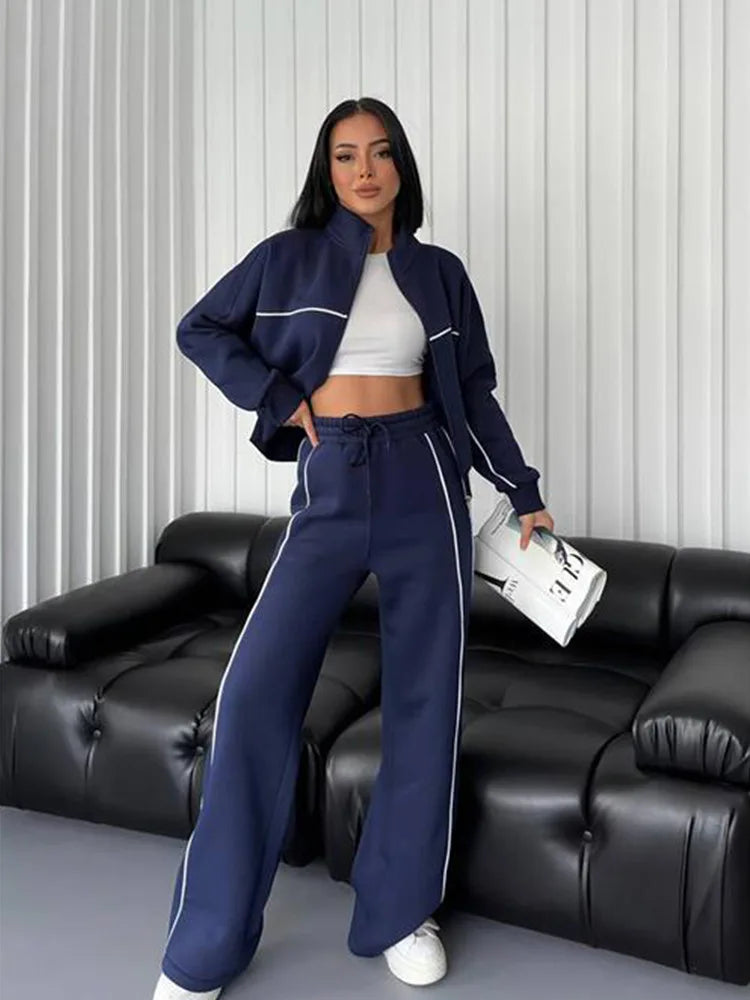 womens clothing 2 pieces set Casual Sports Suits Long Sleeved Half High Collar Cardigan Sweater Trouser Tracksuit Women Clothing