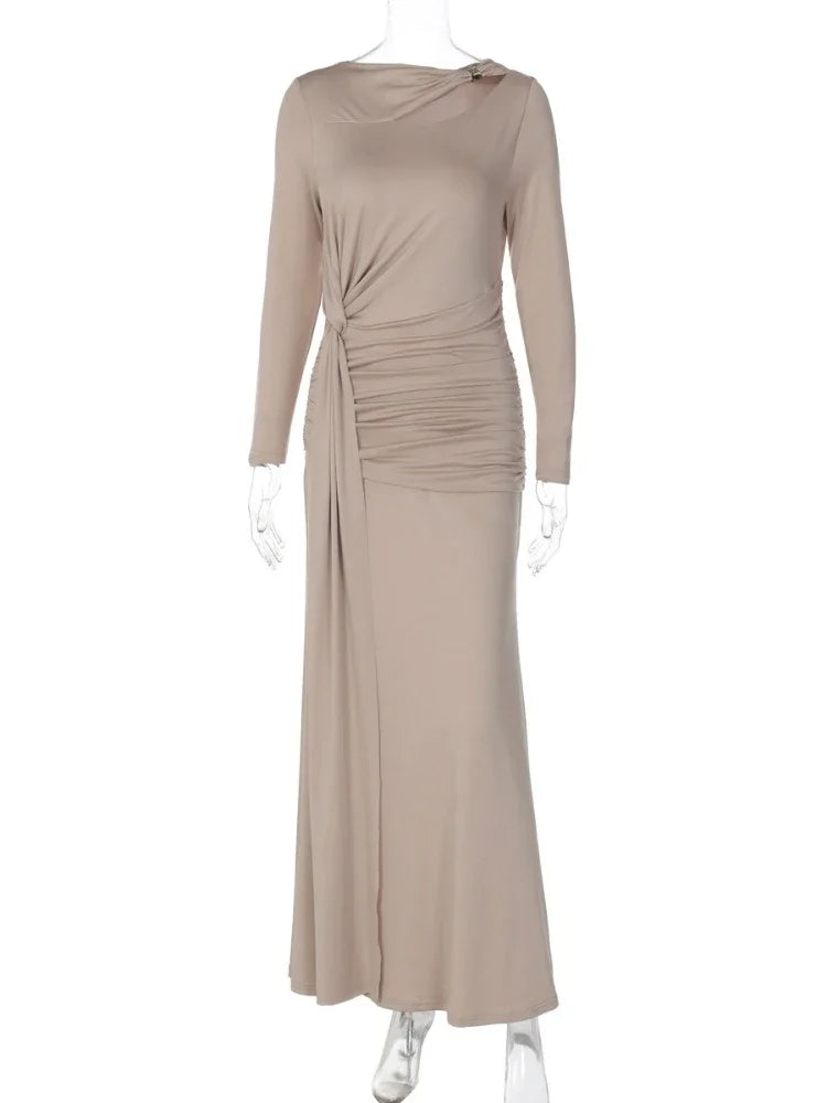 Woman Clothing 2025 Autumn High Waist Bandage Tunics Long Dress High Street Lady Full Sleeve Ruched Slim Party Evening Dresses