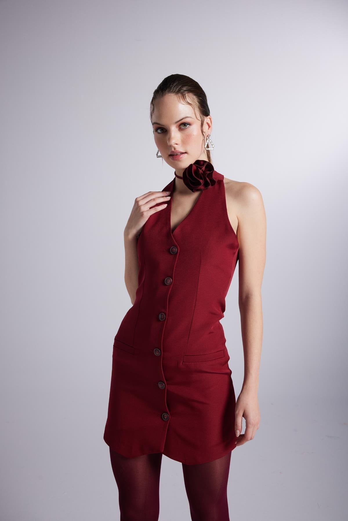 Becca Burgundy Rose Accessorized Mini Dress